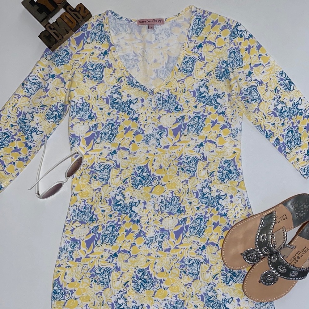 ⛵️BARBRA GERWIT ‘Vintage’ V-Neck 3/4 Sleeve Baboon Print Dress
